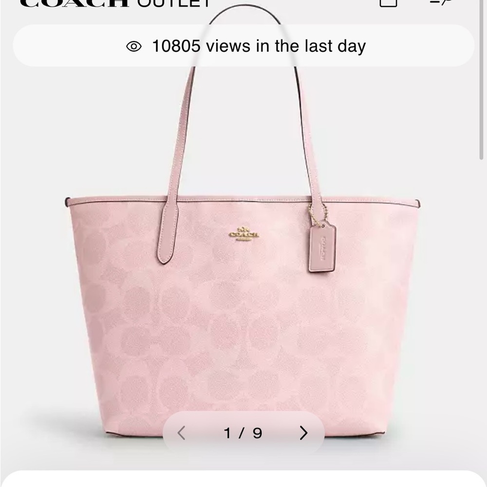 New Coach City Tote in Signature Canvas Powder Pink with Gold Hardware